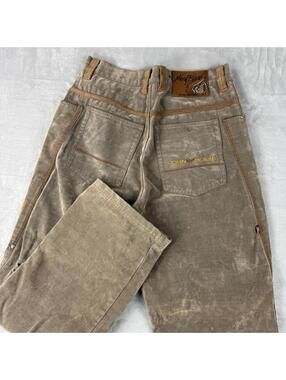 Vintage JOHNNY BLAZE Suede Carpenter Jeans Denim Lined Hippop Baggy Rap Y2K Rare